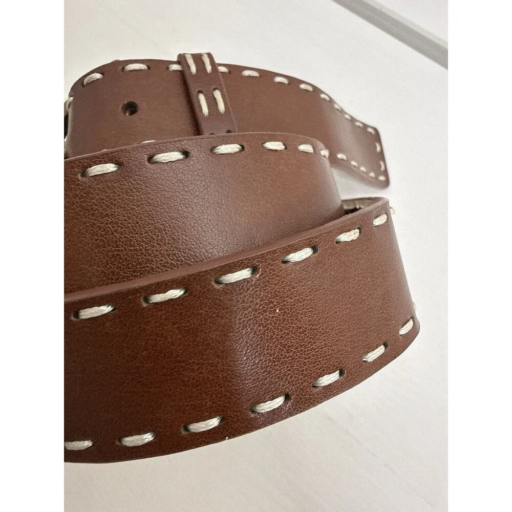 Michael Kors Genuine Leather Belt Brown Brass Buckle Logo Women’s Size M